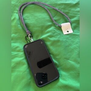 Universal Black Phone with Purple Lanyard - Neck Strap Case